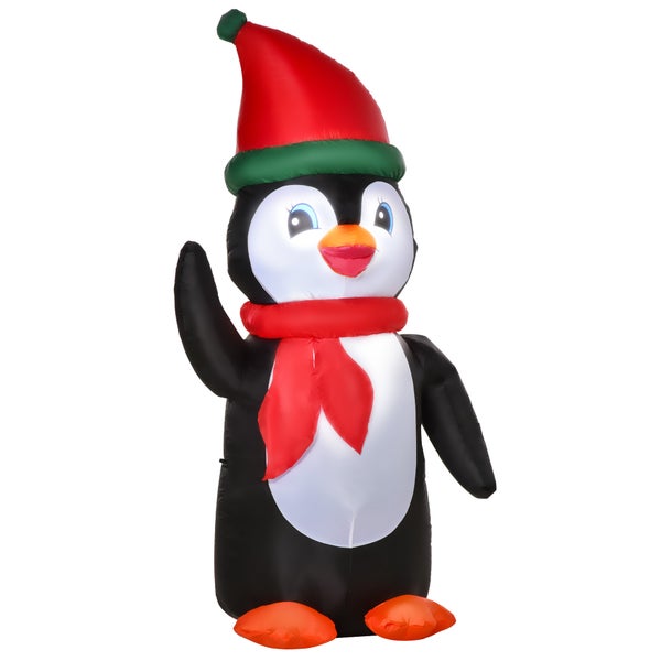 HOMCOM Aufblasbarer Weihnachts-Pinguin, mit Lichtern, automatisch, wetterfest, 79 x 67 x 155 cm, Polyester-Stoff, Mehrfarbig