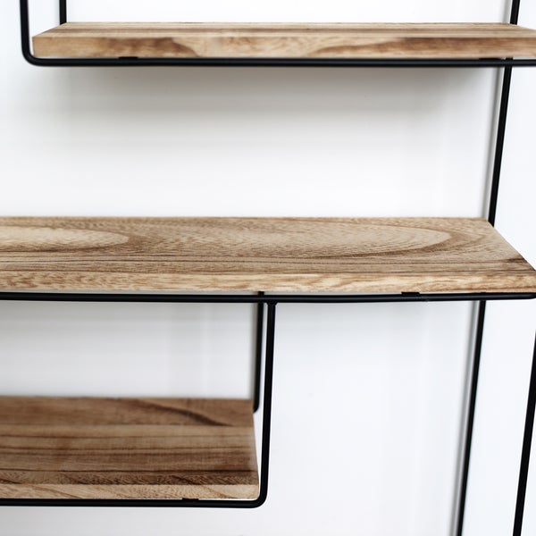 Schwarzes Metall-Wandregal mit 4 Holzböden - Rechteck - 55x45x11 cm