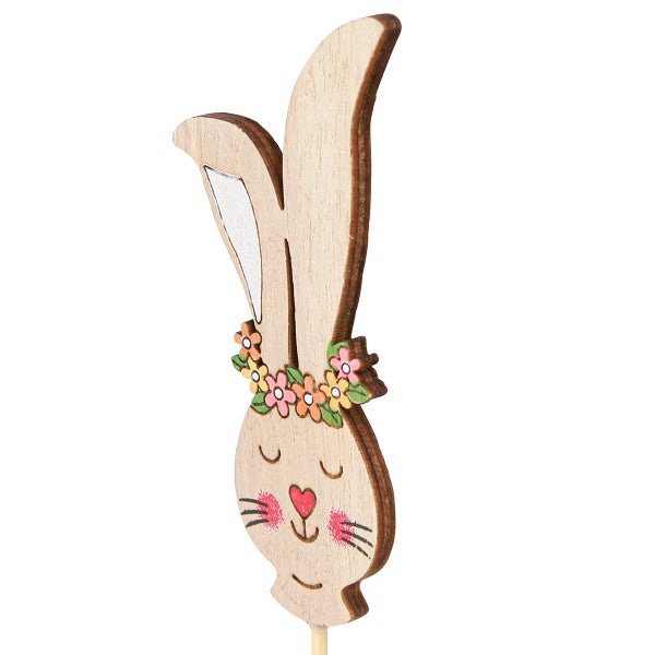 Osterhase aus Holz mit Blumenschmuck