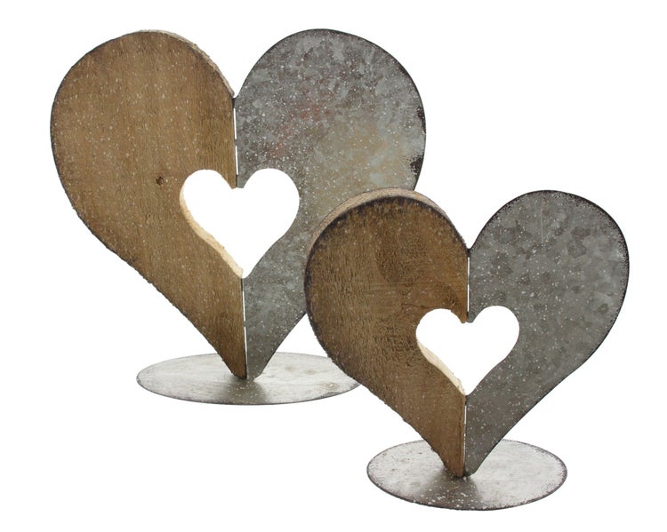 FRANK FLECHTWAREN | Herzdeko Materialmix, 2er Set, HOLZ, ca. 18 x 18 cm, 25 x 25 cm