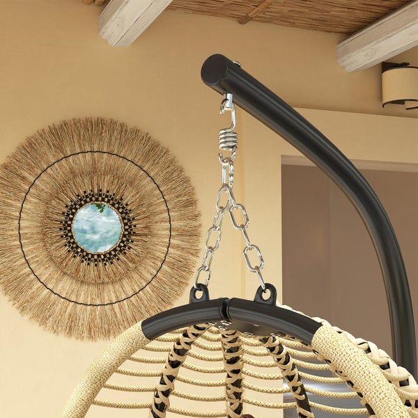 Outsunny Hängesessel mit Gestell, Faltbar Eiförmiger Hängeschaukel mit waschbarem Sitz, Becherhalter Sicherheitsseil, Hängematte Schaukelsessel Indoor Outdoor, Terrasse, Garten, Beige