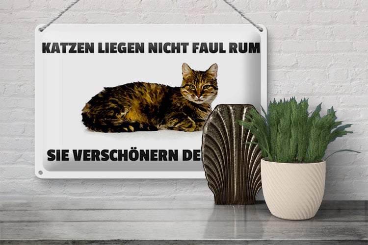 Blechschild Spruch 30x20cm Katzen verschönern den Raum