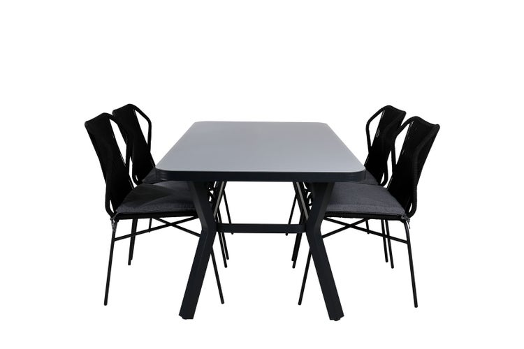 Virya Gartenset Tisch 90x160cm und 4 Stühle Julian schwarz, grau. 90 X 160 X 74 cm