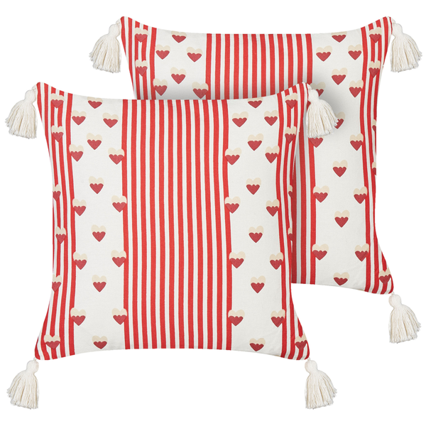 Dekokissen 2er Set BANKSIA Baumwolle 45 x 45 cm Rot Streifenmuster