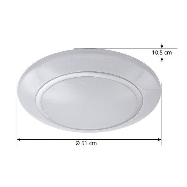 Runde Deckenleuchte mit einem Durchmesser von 51 Zentimetern und einer Höhe von 10,5 Zentimetern.