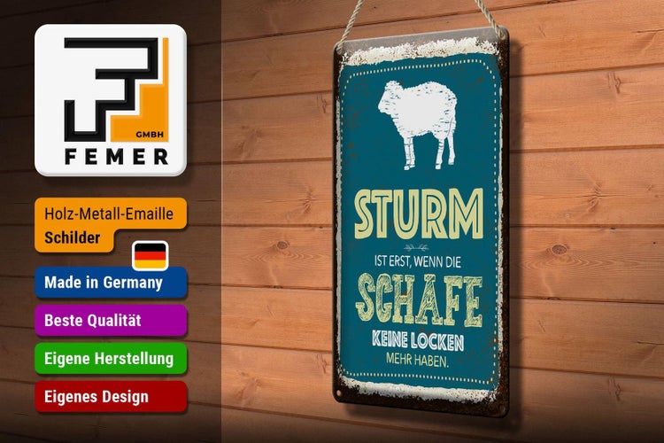 Blechschild Spruch Sturm wenn Schafe keine Locken 20x30cm