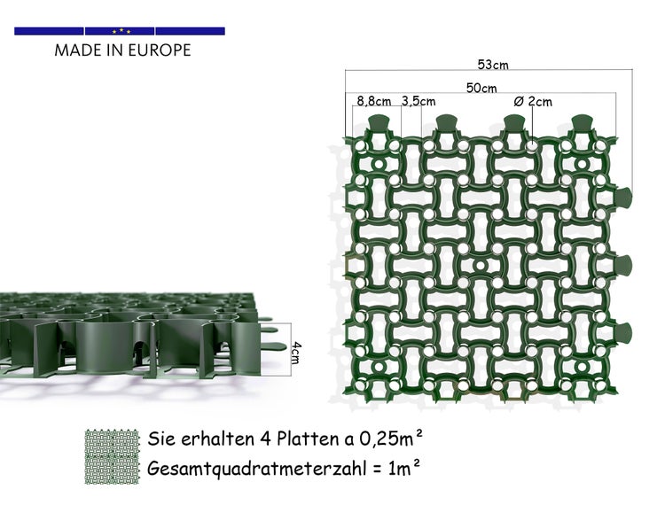 4x Rasengitter Paddockplatte 50x50 cm Reitplatzmatten Rasenmatten Rasenwaben Kiesgitter Parkplatzrasen 1 m²
