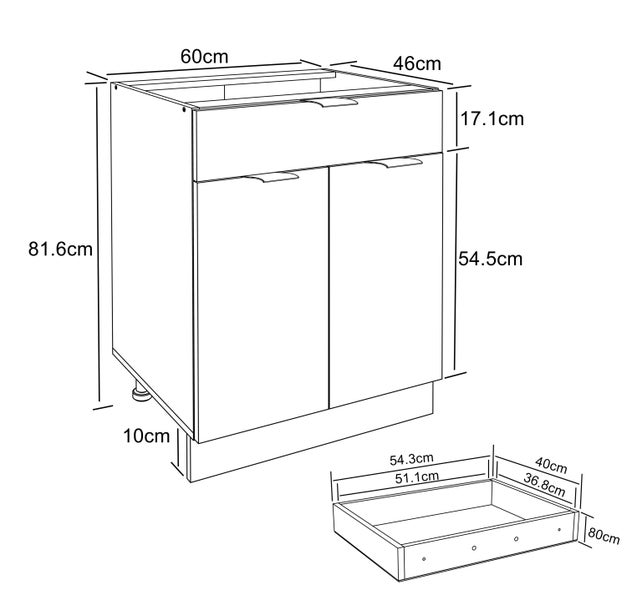 Küchenschrank B60 cm Unterschrank Schublade Fasola