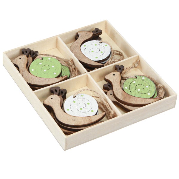 Dekorative Holzschnecken zum Aufhängen im Setzkasten