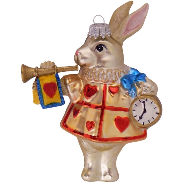 Weihnachtsbaumschmuck: Hase mit Trompete und Uhr