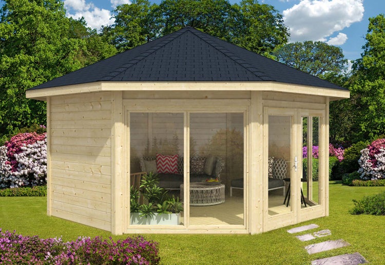 Alpholz Gartenpavillon Rügen mit zwei Fenstern Gartenpavillon aus Holz, Gartenhütte Gartenlaube mit Montagematerial