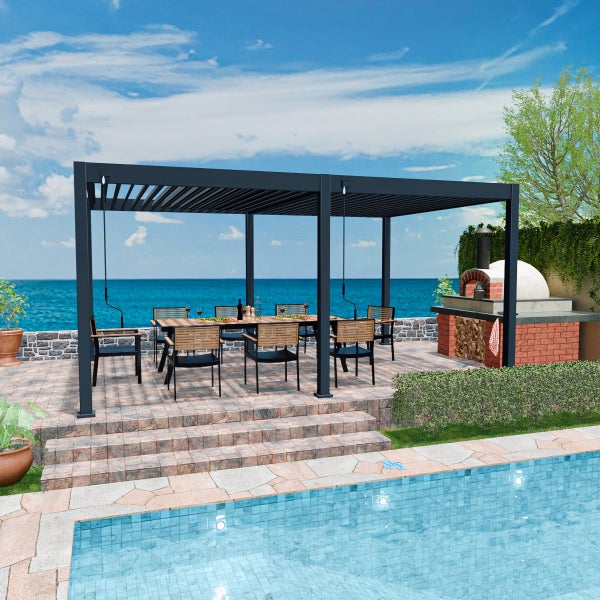 Weide Deluxe Pergola 3 x 6 M - Freistehend, Voll-Aluminium, Lamellendach, Anthrazit