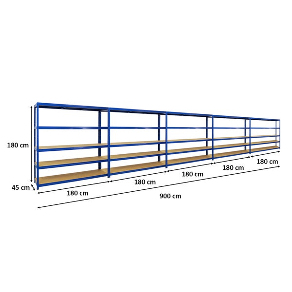 PROREGAL Mega Deal 5x Schwerlastregal Giant Elephant HxBxT 180 x 180 x 45 cm Fachlast 200 kg Blau