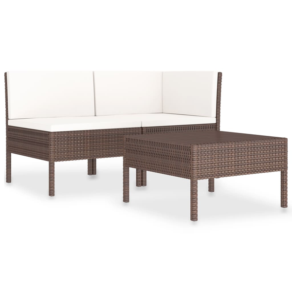 3-tlg. Garten-Lounge-Set mit Auflagen Poly Rattan Braun