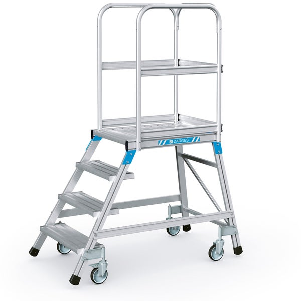 Rollbare Arbeitsbühne mit Handlauf und Stufen
