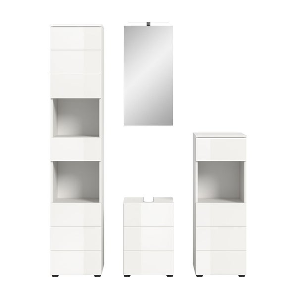 Vira Badmöbelset 5 Teile inkl. Beleuchtung weiß Hochglanz, weiß. 144 X 34 X 190 cm