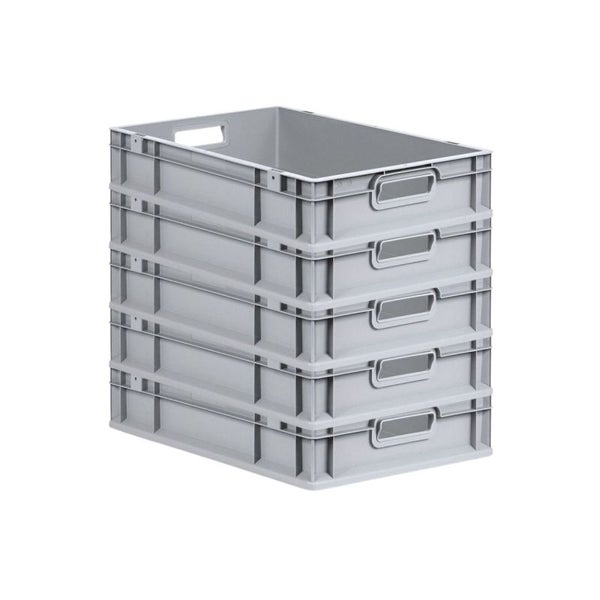 PROREGAL Spar Set 5x Eurobox Nextgen Economy Mit Scharnierdeckel & Schwarzen Schiebeschnappverschlüssen Griffe Offen HxBxT 12 x 40 x 60 cm 23 Liter