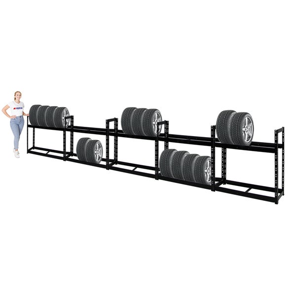 Mega Deal | 5x Reifenregal Tiger | HxBxT 100x110x35cm | 150kg Fachlast | bis zu 40 Reifen | mit Ebenen | Schwarz