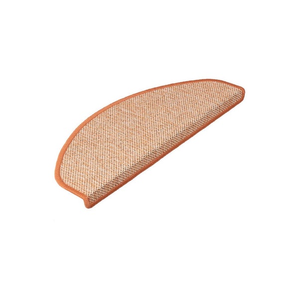 FLOORDIREKT Stufenmatte Sabang - Sisaloptik - Gekettelter Rand & Selbstklebend - Terra - 23,5 x 65 cm - Halbrund