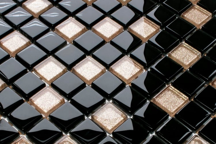 Glasmosaik auf Netz für Bad und Küche 30cm x 30cm  - Black pepper