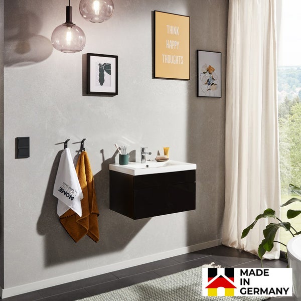 Home Deluxe - Badmöbel-Set - WANGEROOGE schwarz - Small - inkl. Waschbecken und komplettem Zubehör - Breite Waschbecken: ca. 60 cm I Badezimmermöbel Waschtisch Badmöbelset
