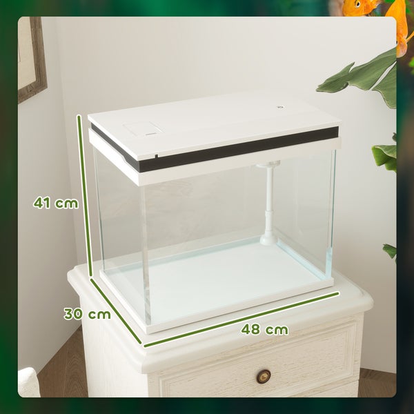 PawHut Aquarium, 41 Liter Glas-Aquarium mit Filtersystem, LED-Lichtern, Wasserpumpe, Kompaktes Aquarium für verschiedene Fischarten, Weiß