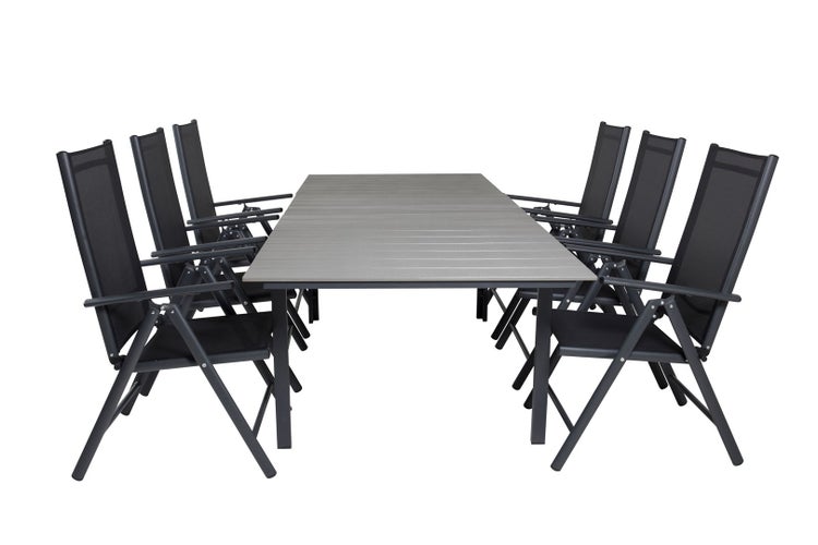 Levels Gartenset Tisch 100x160/240cm und 6 Stühle Break schwarz, grau. 100 X 160 X 75 cm