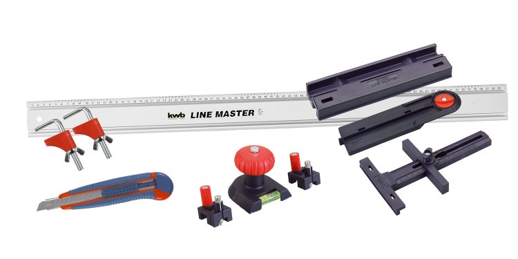 kwb LINE MASTER Präzisionslineal 800-mm Länge, Universal-Führungsschiene für Kreissäge, Stichsäge und Oberfräse, Lineal für Bastel-Arbeiten, Zuschnitte und große Zeichnungen, 10-teilig