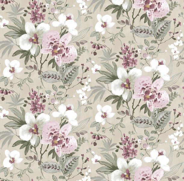 Sanders und Sanders Tapete Blumen Graugrün, Beige und Rosa - 53 cm x 10 m - 640389
