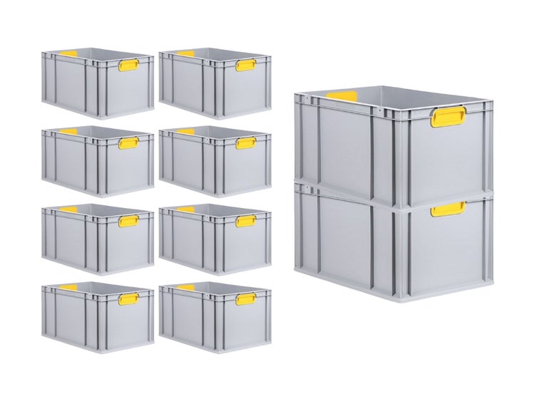 PROREGAL Spar Set 10x Eurobox Nextgen Color HxBxT 32 x 40 x 60 cm 65 Liter Griffe Gelb Geschlossen Verstärkter Boden Eurobehälter Transportbox