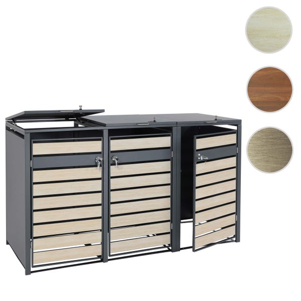 Mülltonnenbox für drei Mülltonnen mit abschließbaren Türen und Deckeln