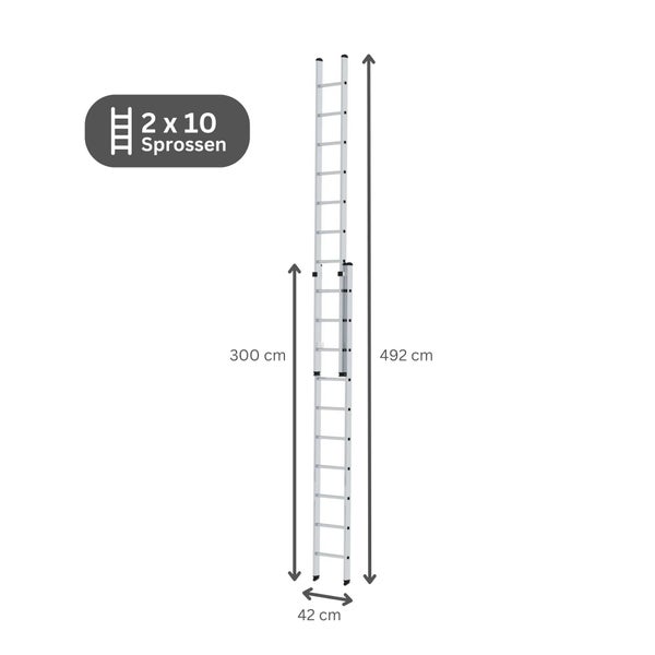 PROREGAL Sprossen-Schiebeleiter 2-Teilig Ohne Traverse 2 x 10 Sprossen