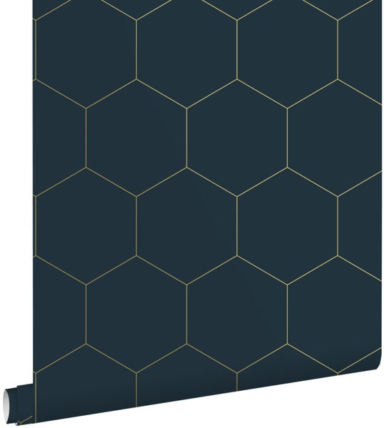ESTAhome Tapete Wabenmuster Dunkelblau und Gold - 53 cm x 10.05 m - 139237