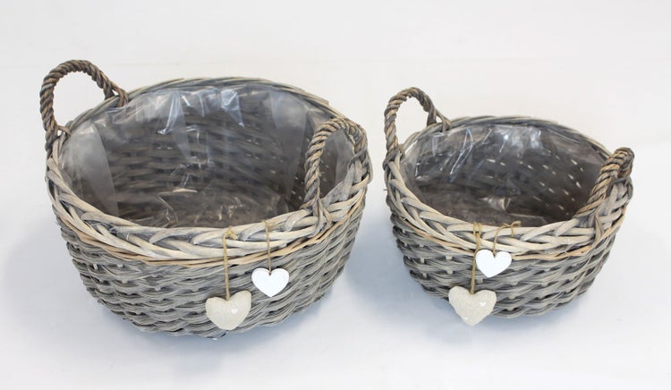 FRANK FLECHTWAREN | Pflanzkorb Herzen, 2er Set, HOLZ, Ø 28 x 15 cm, Ø 36 x 19 cm