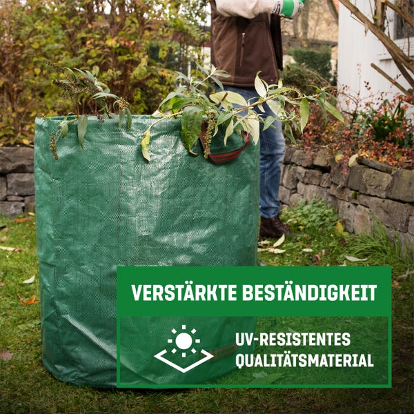 GardenGloss® 6X Gartenabfallsäcke mit Griffen - 272L Hohes Fassungsvermögen - UV-Stabil und Wasserabweisend - Wiederverwendbare und Stabile Gartensäcke