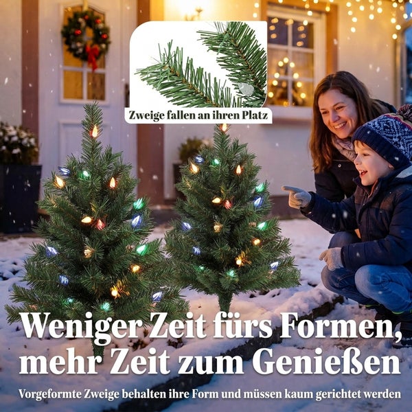Künstlicher Weihnachtsbaum mit LED Beleuchtung, Höhe 60 Zentimeter, Breite 40 Zentimeter.