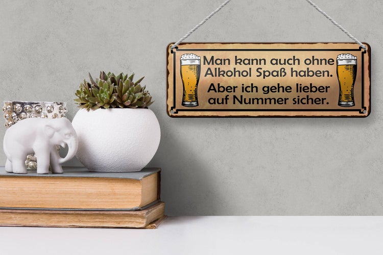 Blechschild Spruch 27x10cm kann auch ohne Spass Dekoration