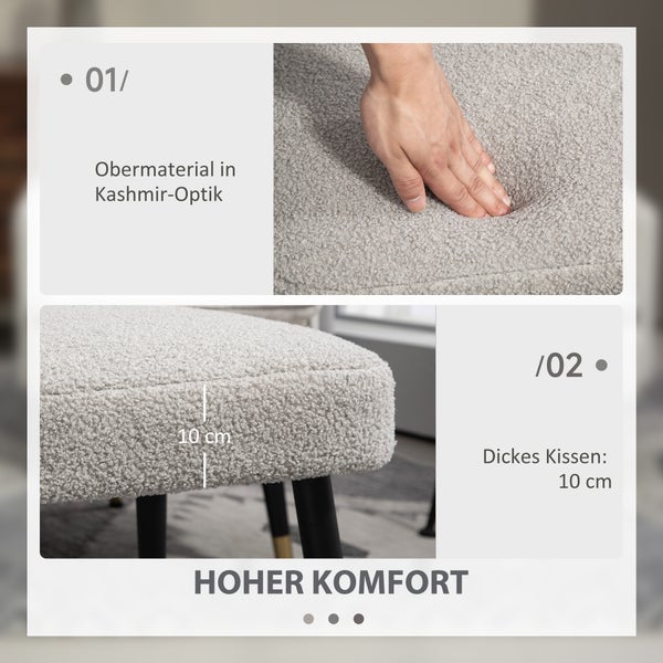 HOMCOM Fußhocker Sitzhocker Quadratischer Schminkhocker Fußstütze mit Kaschmir-Optik, Stahlbeine, für Wohnzimmer, Schlafzimmer, Hellgrau, 42 x 42 x 47 cm