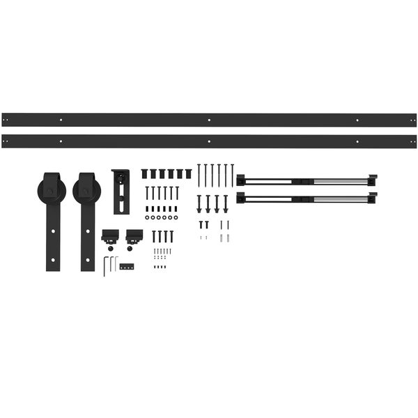 HOMCOM Schiebetüren-Beschlagsatz 244 cm Komplett-Set mit Schienen, Rollen, Anti-Sprung-Vorrichtungen, Türstopper, Bodenführung, Schiebetürsystem aus Kohlenstoffstahl Schwarz