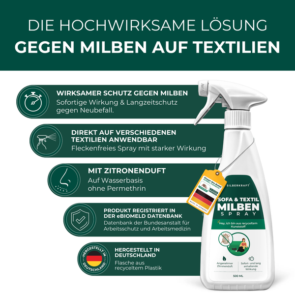 Silberkraft Milbenspray Sofa 500 ml, Anti-Milben-Schutz bei Hausstauballergie