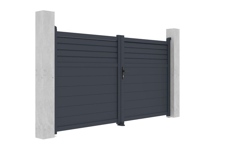 Flügeltor 3m CARPATIA H.160cm graues Aluminium + 2 Pfosten 20x20cm H.190cm