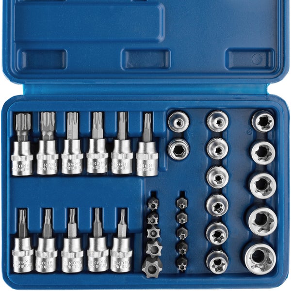 Torx Steckschlüsselsatz tectake  34-teilig, 5/16 und 3/8 Zoll übersichtliche Anordnung im Kunststoffkoffer