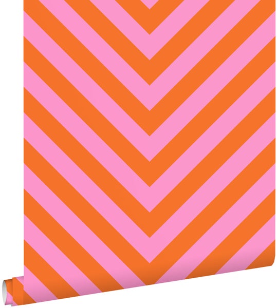 ESTAhome Tapete Zickzackmuster Orange und Rosa - 50 x 900 cm - 131406