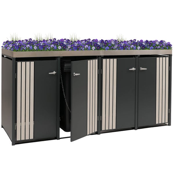 Mülltonnenbox mit Pflanzschale und drei Türen