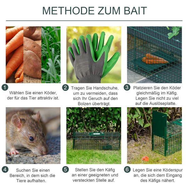 Outsunny Lebendfalle, Marderfalle mit Tür, Griff, 60 x 18 x 20 cm, Stahl, Dunkelgrün
