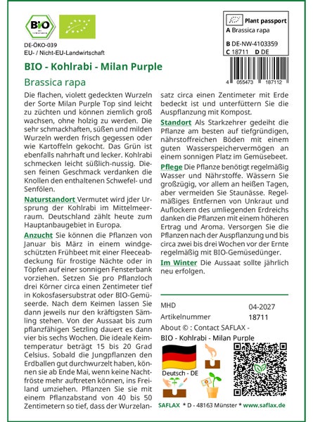 SAFLAX Garden to go - BIO - Kohlrabi - Milan Purple - Brassica rapa - 600 Samen - Mit Topf, Klima - Deckel und Anzuchtsubstrat