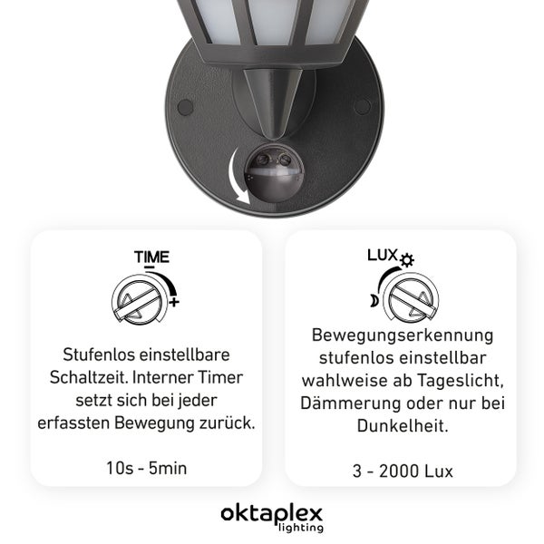 Bel Außenlampe mit Bewegungsmelder IP54 E27 2700K warmweiß 806lm Glühbirne anthrazit Außenleuchte 230V Bewegungsmelder