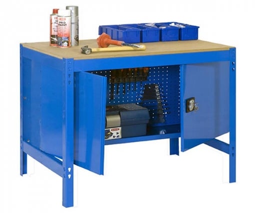 PROREGAL Werkbank Buffalo mit Schrank HxBxT 84 x 90 x 61 cm Traglast 400 kg Blau