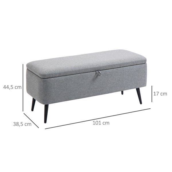 HOMCOM Sitzbank mit Stauraum, mit Stahlbeine, für Wohnzimmer, Flur, Schlafzimmer, bis 150 kg belastbar, 101 x 38,5 x 44,5 cm, Polyester, Stahl, Grau