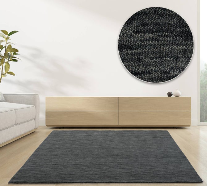 Wollteppich Luxus Designerteppich moderner uni Teppich aus reiner Schurwolle Dunkelgrau 60x90 cm